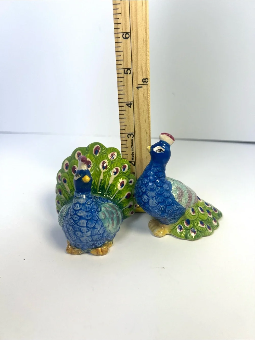 Pier 1 Ceramic Peacock Salt & Pepper Shakers Set of 2 Blue Green Vintage